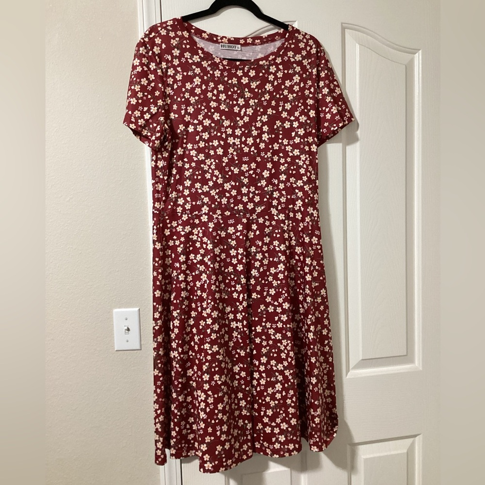 HUHOT Floral Red Dress